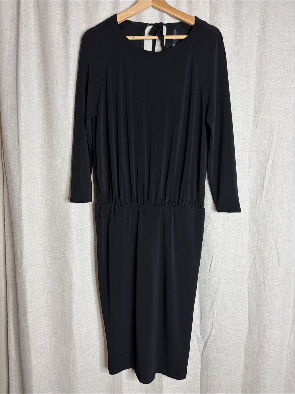 Zara Black Long-Sleeve Tie-Back Midi Dress